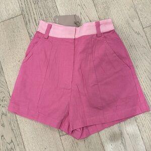 Meshki Yalda contrast pink linen shorts high rise XS